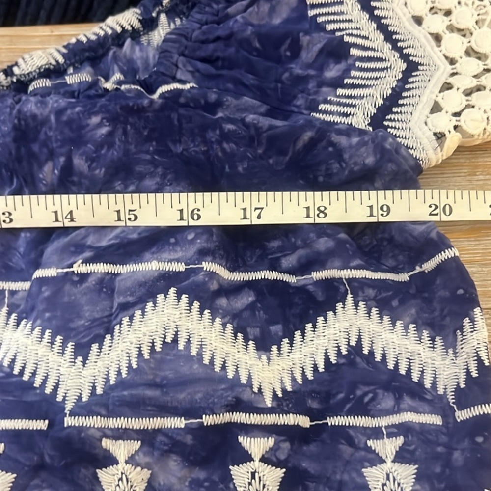 La Blanca Dress Womens L Blue Crochet Lace Sheer Beach Coverup Bohemian,Size S - Picture 7 of 8